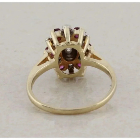 14k Yellow Gold & White Gold Natural Diamond and Ruby Ring Size 5 - Picture 9 of 9